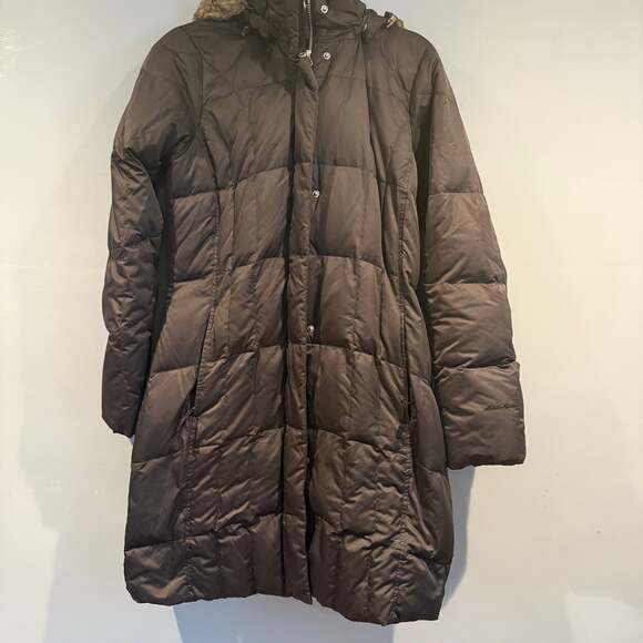 Eddie Bauer Women’s Long Down Coat with Faux Fur Hood – Size Medium Tall – Black - Picture 1 of 5